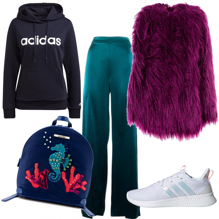 Outfit donna - Athleisure 2. Stile Sporty chic per Tutti i giorni. Abbinamento con pantaloni, cappotti, zaini, sneakers, felpe con cappuccio.