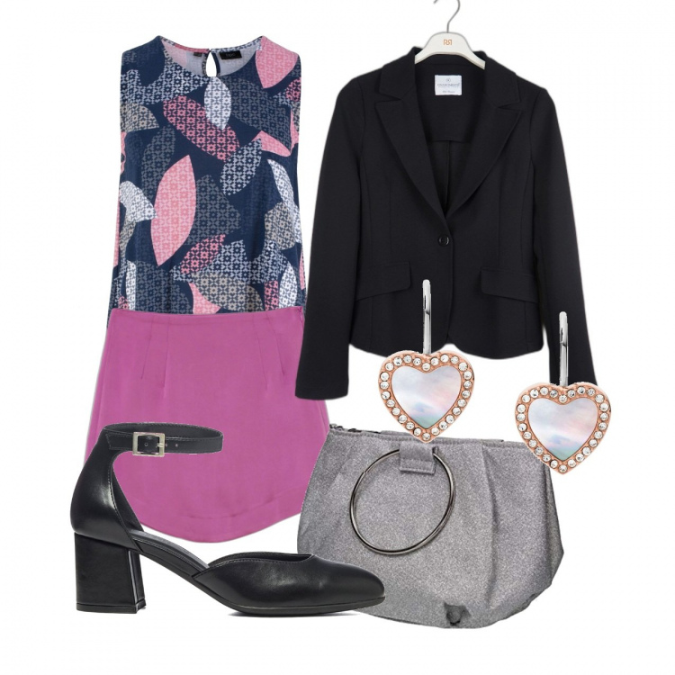 Outfit donna - Bon ton in mini. Stile Bon Ton per Serata fuori. Abbinamento con top, orecchini, blazer, minigonne, décolleté, pochette.