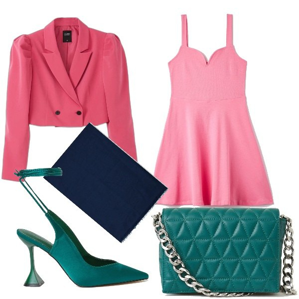 Outfit donna - Color Block in primavera. Stile Basic per Serata fuori. Abbinamento con vestiti, décolleté, giacche, sciarpe, borse a spalla.