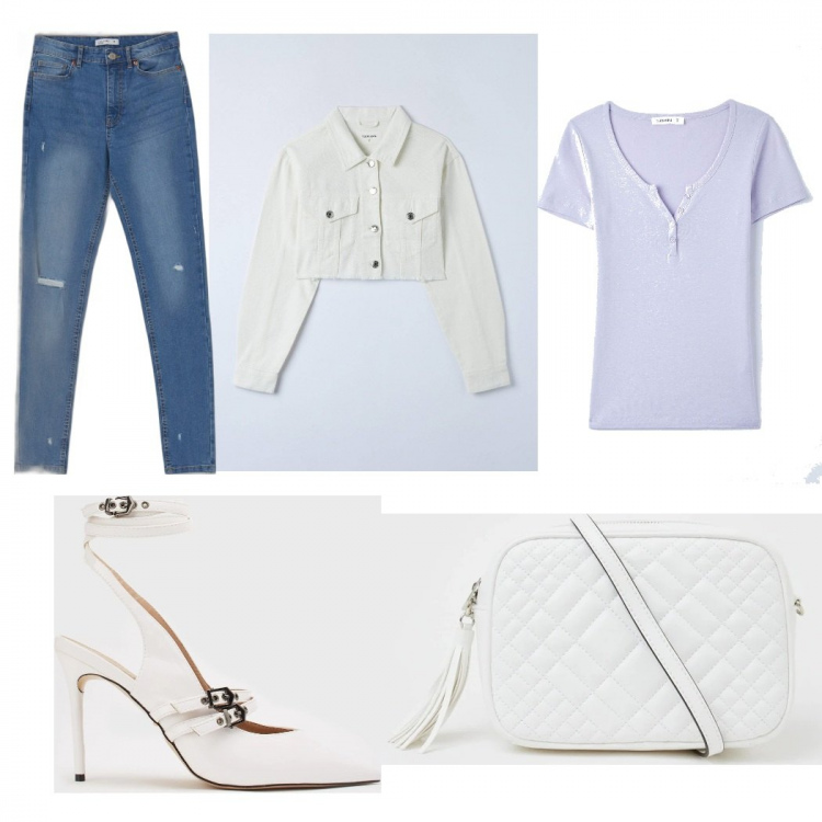 Outfit donna - Urban #3339. Stile Urban per Scuola/Università. look ideale per Tall. Abbinamento con cappotti, t-shirt, décolleté, borse a tracolla, jeans skinny.