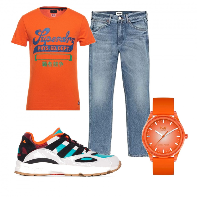 Outfit uomo - Total look #1299347. Stile Casual per Tutti i giorni. Abbinamento con sneakers, t-shirt, jeans, orologi.