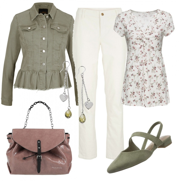 Outfit donna - Scarpe basse e primavera. Stile Casual chic per Tutti i giorni. Abbinamento con maglieria, giacche, pantaloni, borse a mano, scarpe col tacco, orecchini.