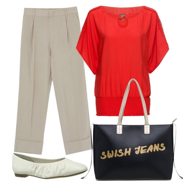 Outfit donna - Bantoa - curvy. Stile Basic per Ufficio. Abbinamento con bluse, pantaloni, borse a spalla, ballerine.