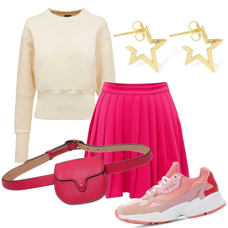 Outfit donna - Total look #1300893. Stile Sporty chic per Sport. Abbinamento con sneakers, felpe, gonne, marsupi, orecchini.