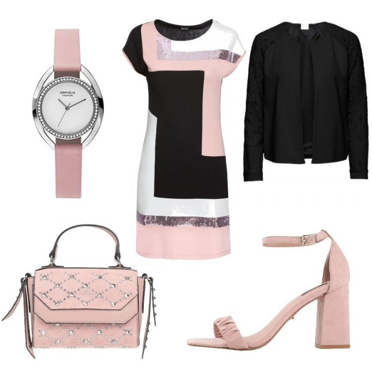 Outfit donna - Battesimo in rosa. Stile Bon Ton per Cerimonia. Abbinamento con blazer, vestiti, sandali col tacco, borse a mano, orologi analogici.