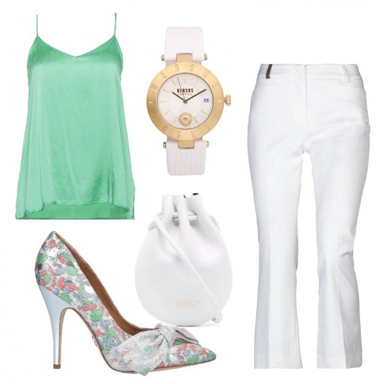 Outfit donna - Total look #1301616. Stile Chic per Tutti i giorni. Abbinamento con pantaloni, orologi, top, décolleté, borse a spalla.