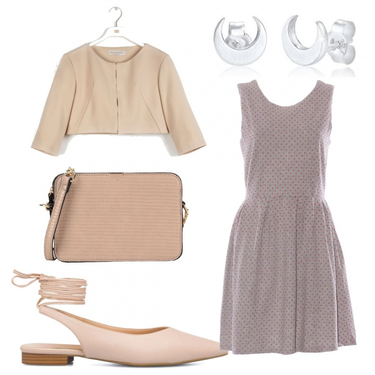 Outfit donna - Aprile bon ton. Stile Bon Ton per Tutti i giorni. Abbinamento con borse a tracolla, blazer, vestiti corti, ballerine, orecchini.