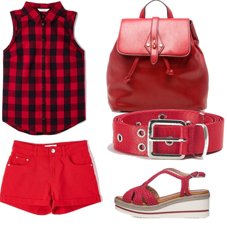 Outfit donna - Total look #1302632. Stile Casual per Tutti i giorni. Abbinamento con camicie, pantaloni corti, cinture, sandali in pelle, zaini.