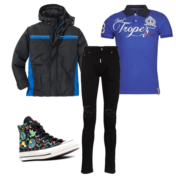 Outfit uomo - Total look #1303002. Stile Casual per Tutti i giorni. Abbinamento con giacche, polo, sneakers alte, jeans.