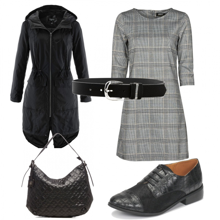 Outfit donna - Aprile preppy. Stile Preppy per Ufficio. Abbinamento con blazer, cinture, vestiti corti, scarpe stringate, borse a spalla.