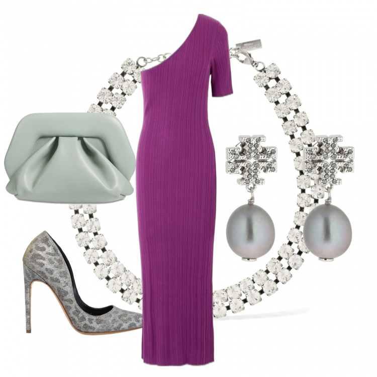 Outfit donna - Total look #1303196. Stile Chic per Cerimonia. Abbinamento con vestiti lunghi, décolleté, orecchini, pochette, collane.