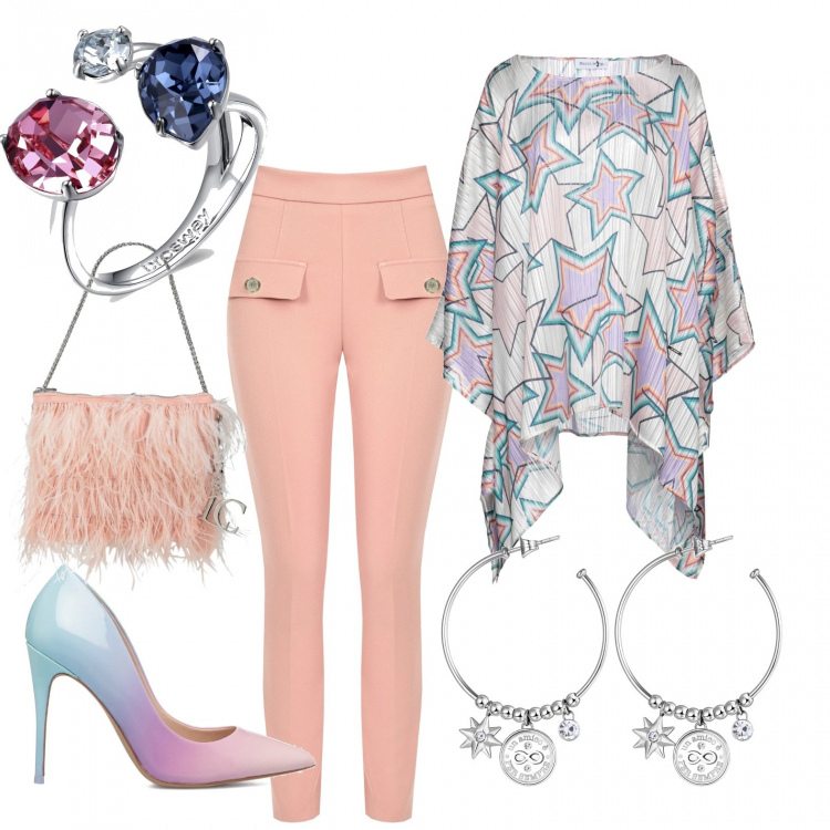 Outfit donna - Total look #1303197. Stile Casual chic per Tutti i giorni. Abbinamento con caftani, borse a mano, pantaloni skinny, orecchini, anelli, décolleté.