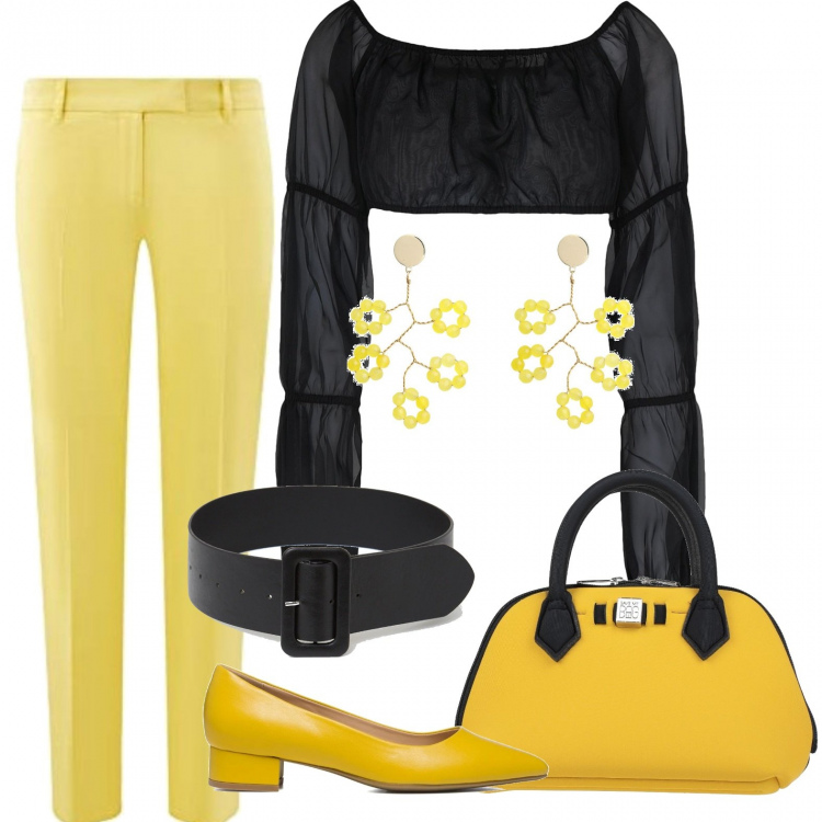 Outfit donna - Boho #728. Stile Boho per Tutti i giorni. Abbinamento con bluse, borse a mano, orecchini, cinture, décolleté, pantaloni.
