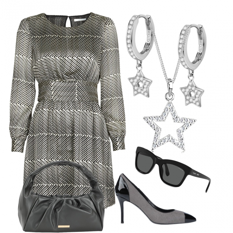 Outfit donna - Total look #1303233. Stile Boho per Tutti i giorni. Abbinamento con décolleté, borse a mano, orecchini, vestiti corti, occhiali da sole, ciondoli.