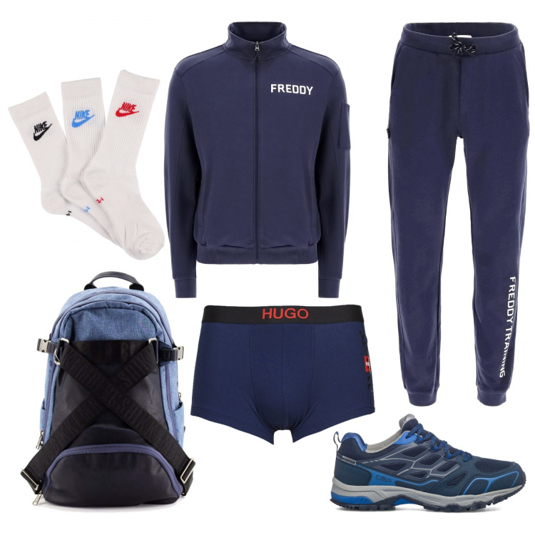 Outfit uomo - In palestra. Stile Casual per Sport. Abbinamento con borse sportive, boxer, scarpe sportive, tute sportive, calzini.
