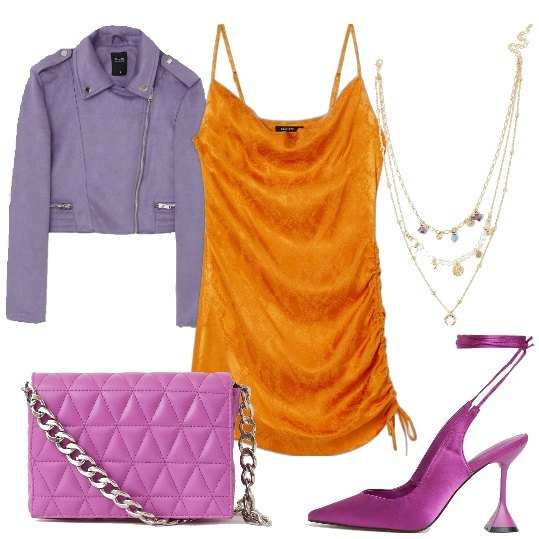 Outfit donna - Calliope SS22. Stile Chic per Serata fuori. Abbinamento con décolleté, borse a spalla, cappotti, vestiti corti, ciondoli.