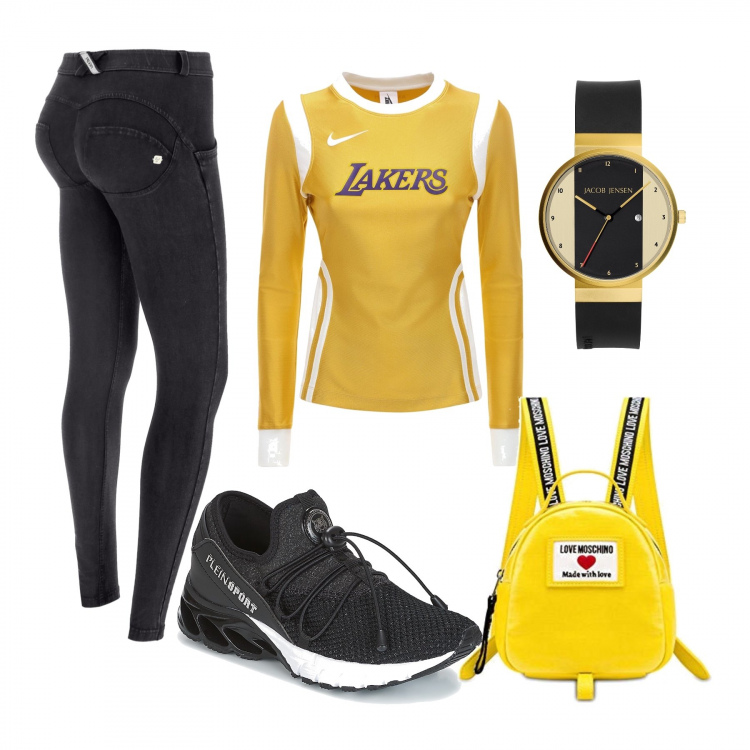 Outfit donna - Girl on fire con i jeggins WR.UP. Stile Sporty chic per Sport. Abbinamento con sneakers, jeggings, orologi analogici, top, zaini.
