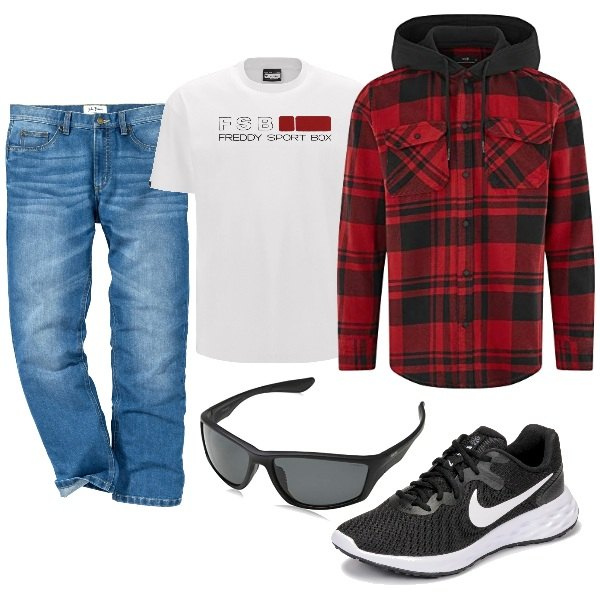 Outfit uomo - Giacca trendy. Stile Urban per Tutti i giorni. Abbinamento con jeans dritti, scarpe sportive, t-shirt, camicie, occhiali da sole.