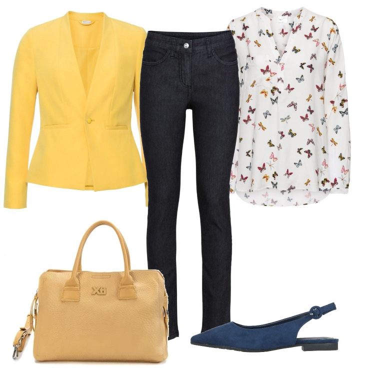 Outfit donna - Ti aspetto in studio. Stile Trendy per Ufficio. Abbinamento con bluse, blazer, jeans skinny, ballerine, borse a tracolla.