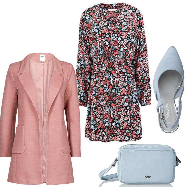 Outfit donna - In caffetteria all\'ora del té. Stile Bon Ton per Tutti i giorni. Abbinamento con vestiti corti, cappotti, scarpe col tacco, borse a tracolla.