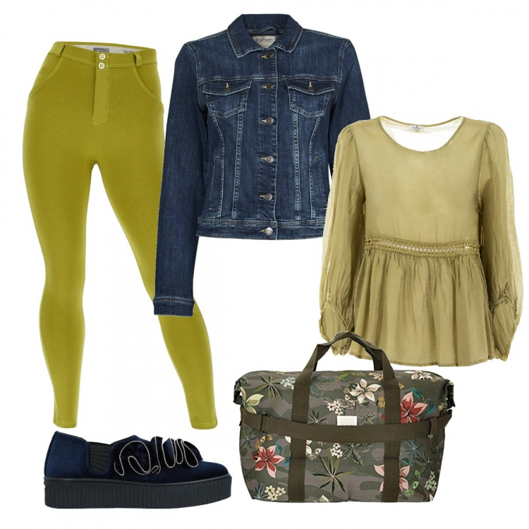 Outfit donna - Ispirato alla natura. Stile Casual per Ufficio. Abbinamento con sneakers, giacche, bluse, pantaloni skinny, valigie.