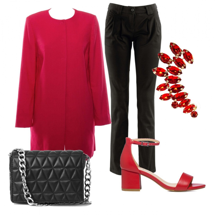 Outfit donna - Total look #1305608. Stile Bon Ton per Cerimonia. Abbinamento con pantaloni chino, orecchini, blazer, borse a spalla, sandali in pelle.