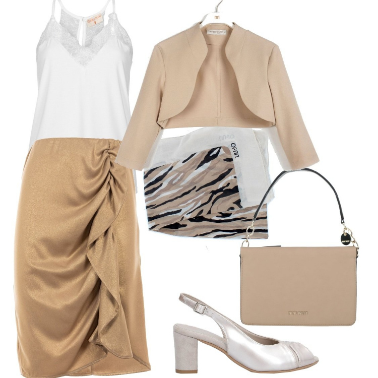 Outfit donna - Cerimonia in aprile. Stile Chic per Cerimonia. Abbinamento con sandali col tacco, borse a mano, blazer, minigonne, camicie, sciarpe.