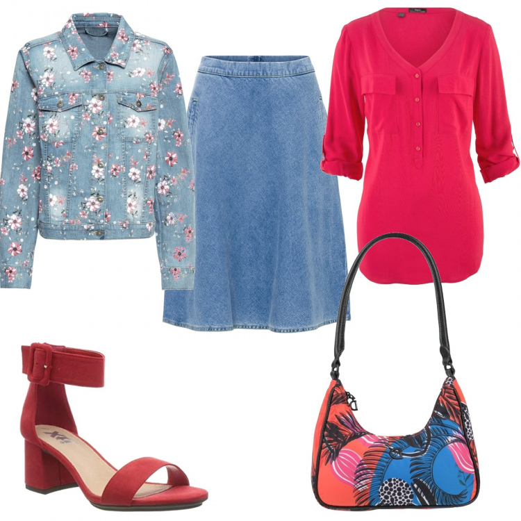 Outfit donna - Jeans e red passion. Stile Trendy per Serata fuori. Abbinamento con bluse, giacche, gonne, borse a spalla, scarpe col tacco.