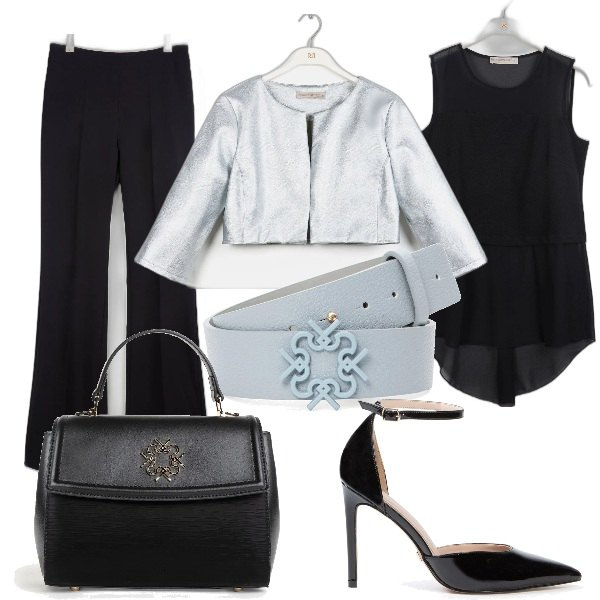 Outfit donna - Rinascimento SS22. Stile Basic per Serata fuori. Abbinamento con top, pantaloni, scarpe col tacco, cinture, bolero, borse a mano.
