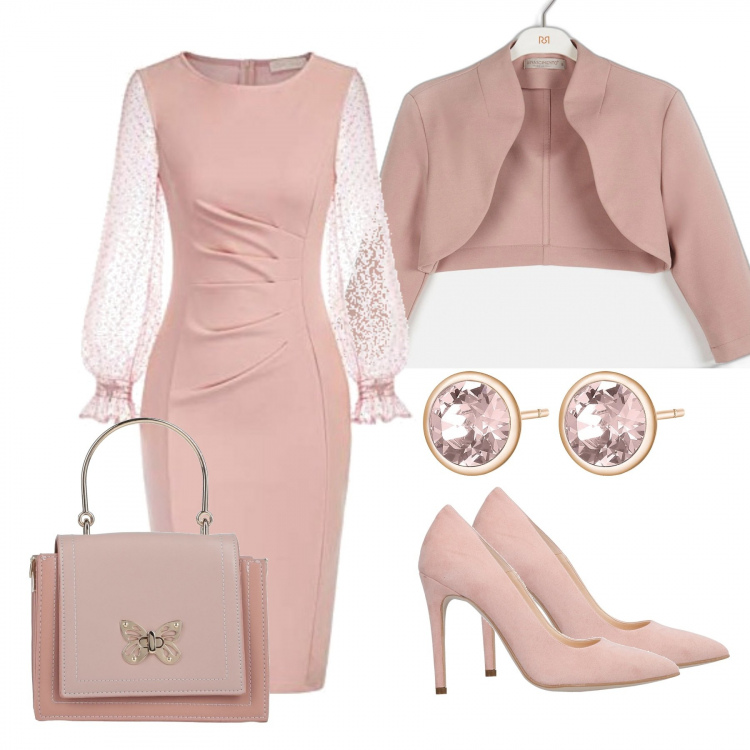 Outfit donna - Cerimonia bonton. Stile Bon Ton per Cerimonia. Abbinamento con orecchini, bolero, décolleté, borse a mano, vestiti a tubino.