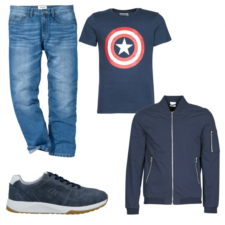 Outfit uomo - Il basic eccellente. Stile Urban per Tutti i giorni. Abbinamento con jeans dritti, sneakers, giacche, t-shirt.