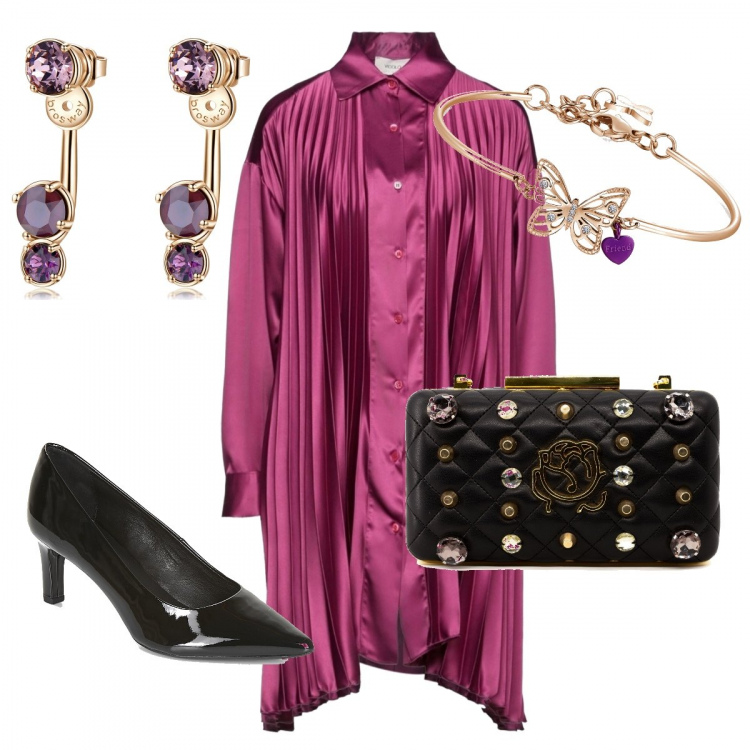 Outfit donna - Luce e colore per la serata trendy. Stile Trendy per Serata fuori. Abbinamento con vestiti corti, pochette, décolleté, orecchini, braccialetti.