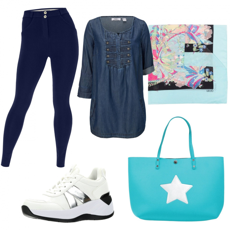 Outfit donna - Freddy special. Stile Basic per Tutti i giorni. Abbinamento con bluse, borse a spalla, foulard, pantaloni skinny, sneakers.