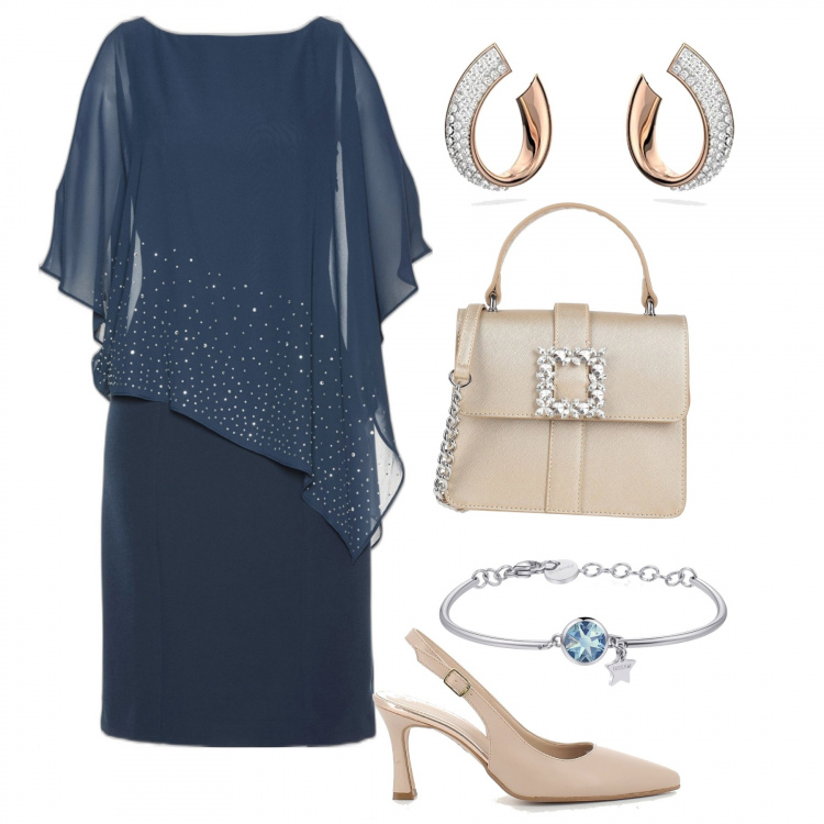 Outfit donna - Per Sandra 1. Stile Chic per Cerimonia. Abbinamento con vestiti a tubino, borse a mano, braccialetti, sandali in pelle, orecchini.