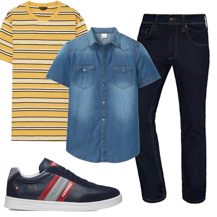 Outfit uomo - Casual comodo. Stile Casual per Tutti i giorni. Abbinamento con camicie a manica corta, t-shirt, sneakers, jeans.