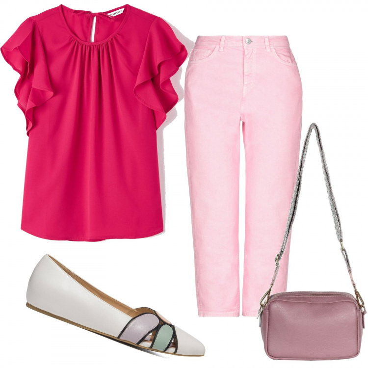Outfit donna - 1674. Confetto. Stile Casual chic per Tutti i giorni. Abbinamento con jeans dritti, camicie, borse a tracolla, ballerine.