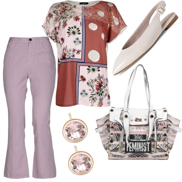Outfit donna - 1678. Stile Trendy per Tutti i giorni. Abbinamento con pantaloni, borse a mano, bluse, orecchini, décolleté.