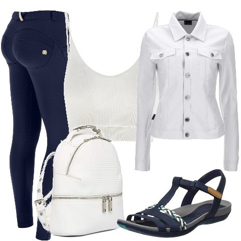 Outfit donna - Freddy (RE)MOVE Special Contest. Stile Casual chic per Cerimonia. Abbinamento con pantaloni skinny, giacche, top, sandali, zaini.