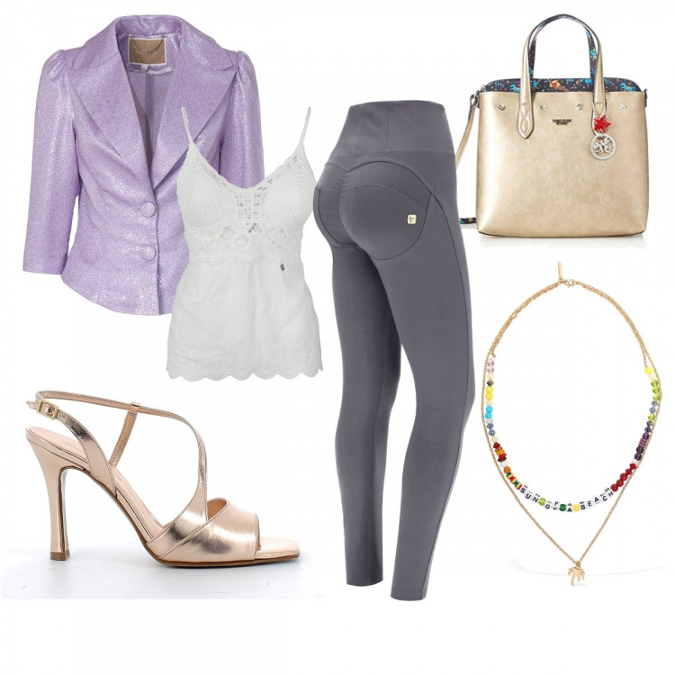 Outfit donna - RE(MOVE) Lillá. Stile Chic per Tutti i giorni. Abbinamento con top, pantaloni skinny, sandali in pelle, giacche, borse tote, collane.