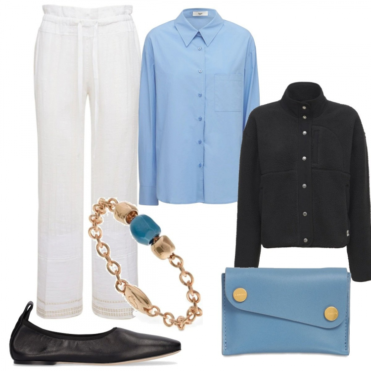 Outfit donna - Casual #6813. Stile Casual Abbinamento con portafogli, anelli, giacche, ballerine, pantaloni, camicie.