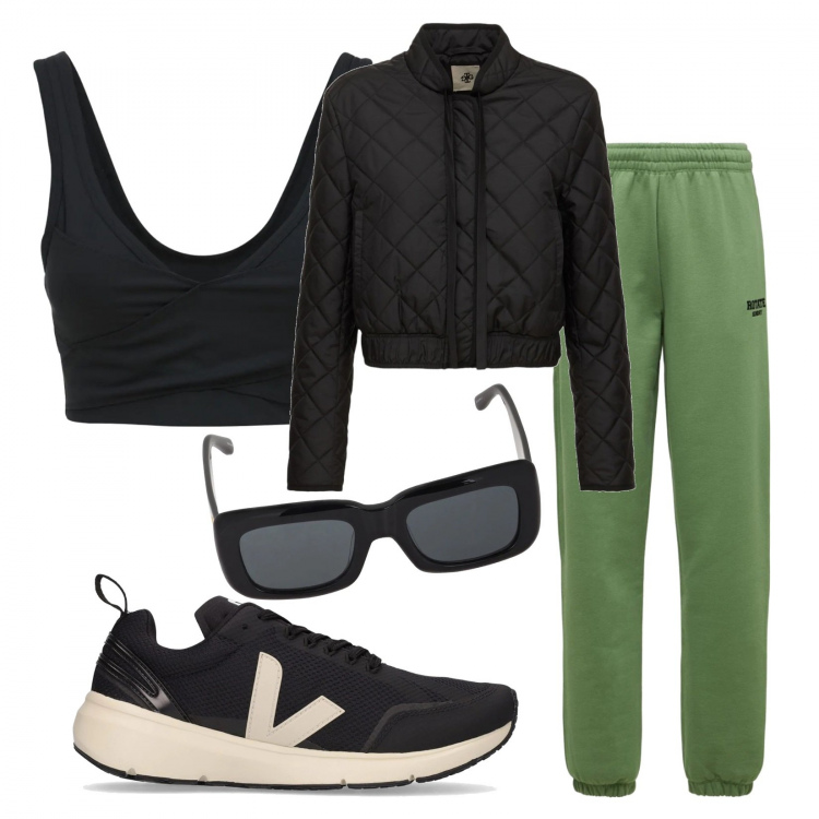 Outfit donna - Tutti i giorni. Stile Basic per Tutti i giorni. Abbinamento con sneakers, pantaloni, giacche, top, occhiali da sole.