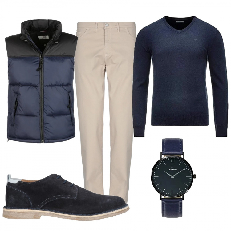 Outfit uomo - Ufficio in Pullover. Stile Casual per Tutti i giorni. Abbinamento con pantaloni, scarpe stringate, giacche, orologi analogici, felpe.