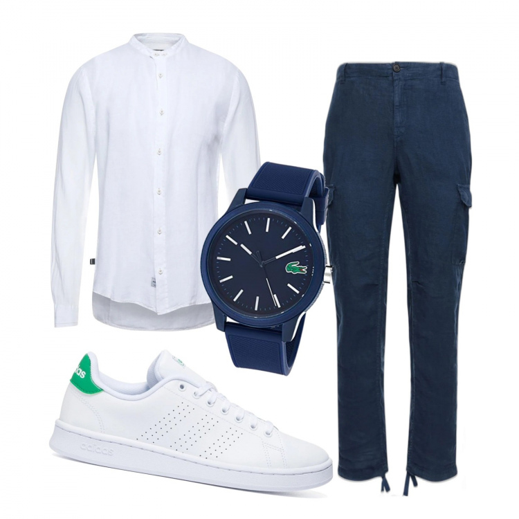 Outfit uomo - Primo appuntamento. Stile Casual per Serata speciale. Abbinamento con sneakers, camicie, pantaloni cargo, orologi analogici.
