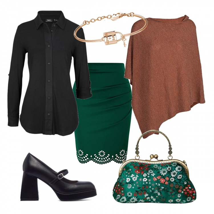 Outfit donna - La chiave del mio cuore. Stile Bon Ton per Cerimonia. Abbinamento con camicie, braccialetti, décolleté, valigie, gonne, cappotti.