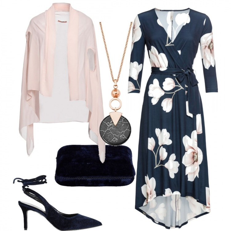 Outfit donna - Eleganza discreta. Stile Chic per Cerimonia. Abbinamento con vestiti lunghi, cardigans, décolleté, pochette, collane.