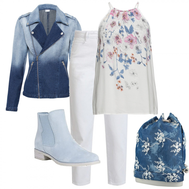 Outfit donna - Casual a Pasquetta. Stile Casual chic per Tutti i giorni. Abbinamento con top, giacche, zaini, jeans boyfriend, stivaletti chelsea.