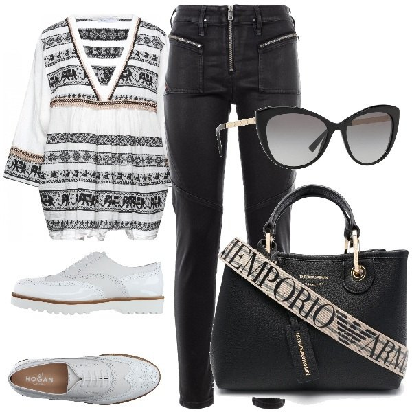 Outfit donna - Trendy dandy plus size. Stile Trendy per Ufficio. Abbinamento con scarpe stringate, caftani, occhiali da sole, jeans, borse tote.