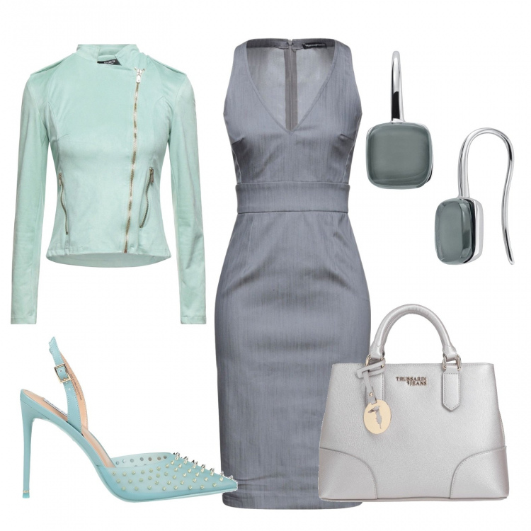Outfit donna - Perchè mi va. Stile Glamour per Ufficio. Abbinamento con vestiti midi/longuette, giacche, borse a mano, décolleté, orecchini.