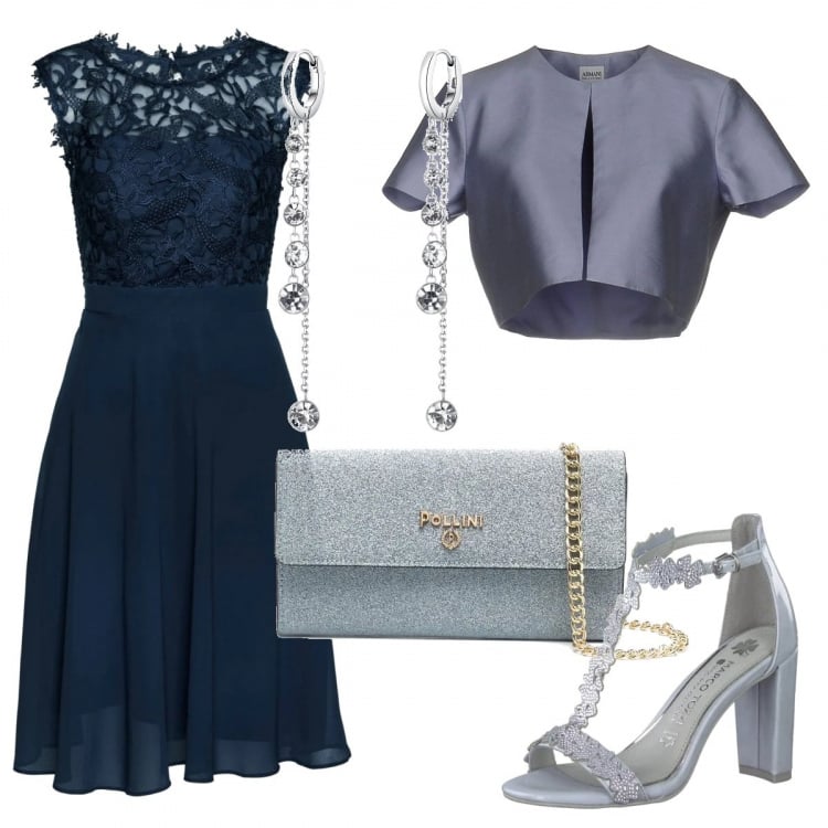 Outfit donna - Sobriamente elegante. Stile Chic per Cerimonia. Abbinamento con vestiti corti, blazer, orecchini, clutch, sandali.
