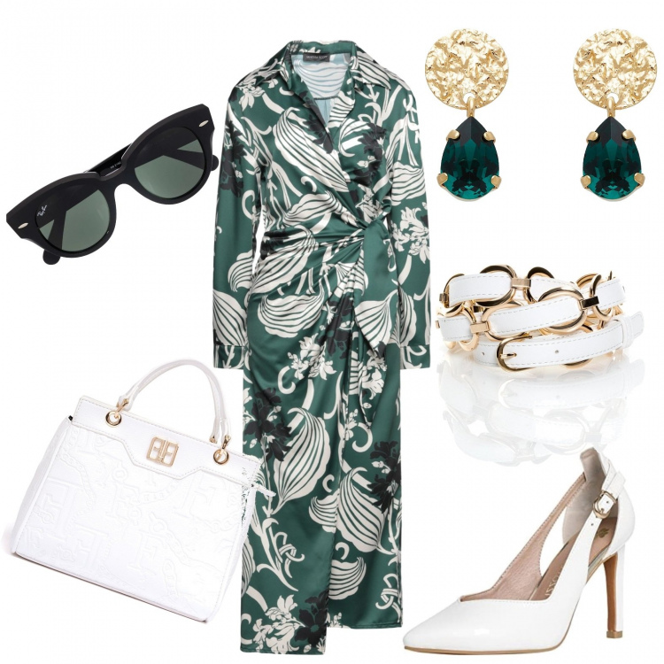 Outfit donna - Glamour #4037. Stile Glamour per Serata fuori. Abbinamento con vestiti lunghi, orecchini, cinture, borse tote, occhiali da sole, décolleté.